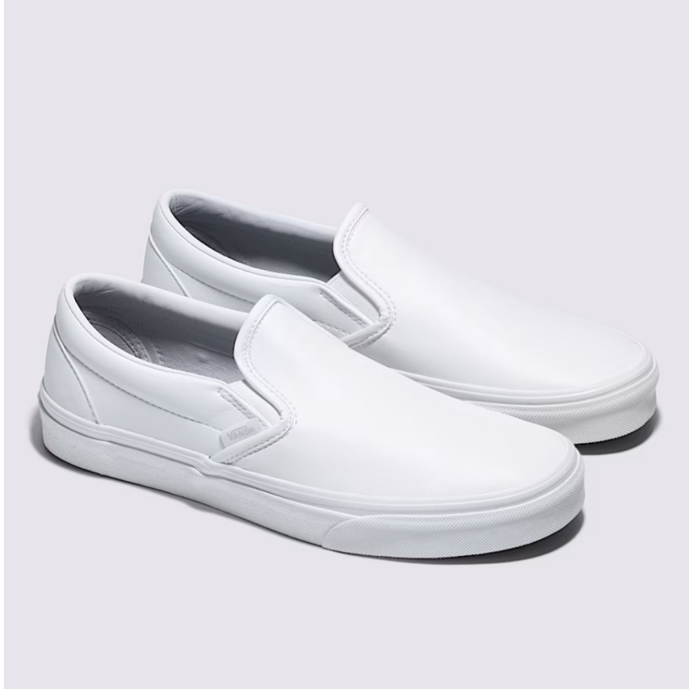Vans Men's Classic Tumble Leather Slip On Skate Shoes Sneakers, True White, 11.5